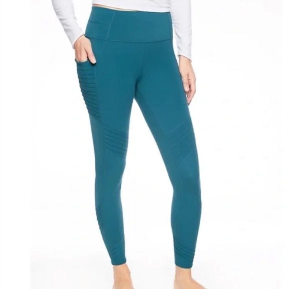 Athleta Moto-vating Teal Tights Leggings